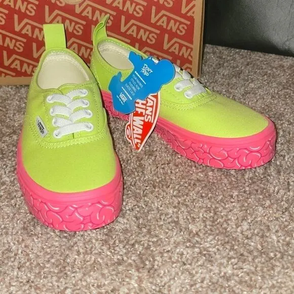 New VANS Brain Wall Green Authentic Elastic Lace Kids Shoes Size 13.5