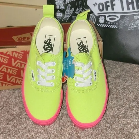 New VANS Brain Wall Green Authentic Elastic Lace Kids Shoes Size 13.5
