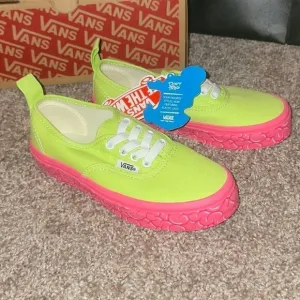 New VANS Brain Wall Green Authentic Elastic Lace Kids Shoes Size 13.5