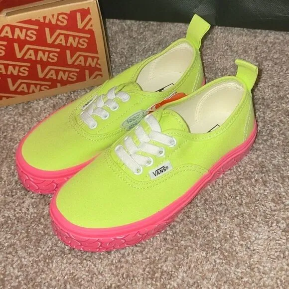 New VANS Brain Wall Green Authentic Elastic Lace Kids Shoes Size 13.5