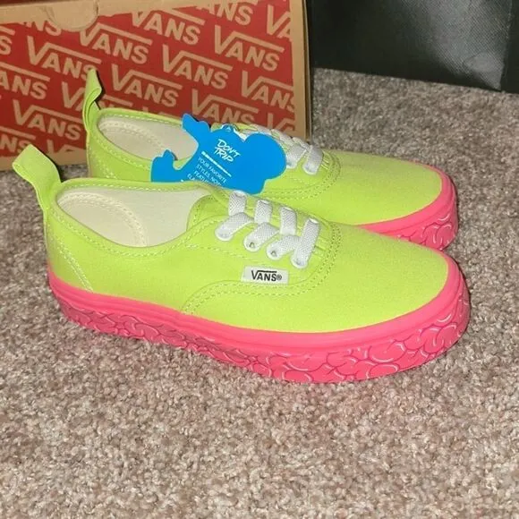 New VANS Brain Wall Green Authentic Elastic Lace Kids Shoes Size 13.5
