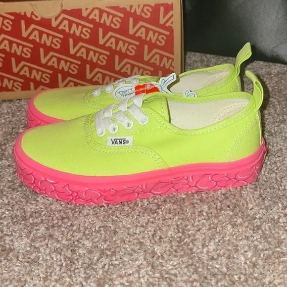 New VANS Brain Wall Green Authentic Elastic Lace Kids Shoes Size 13.5