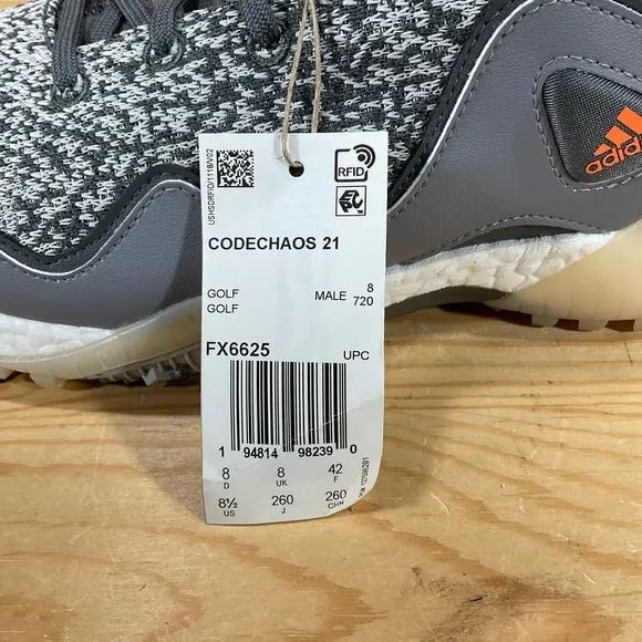 NIB Adidas CODECHAOS 21 PrimeBlue Golf Shoes FX6625Men’s 8.5Grey Orange White