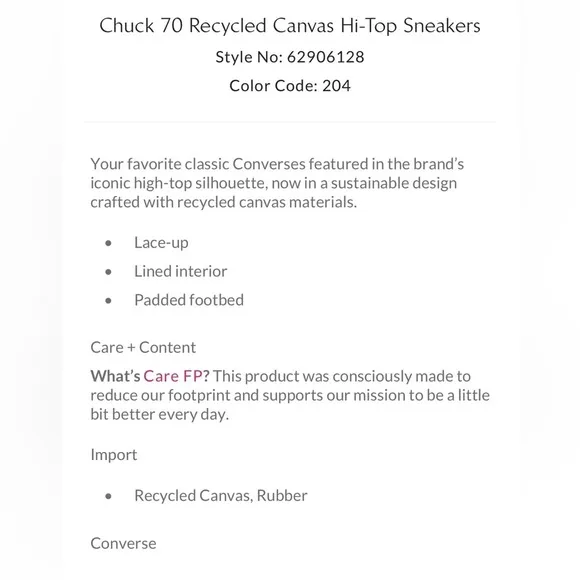 NIB Chuck 70 Recycled Canvas Hi-Top Sneakers Origin Story/Grey