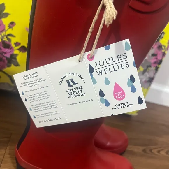 NIB Joules Red Tall Rubber Rain Boots Size 5 US