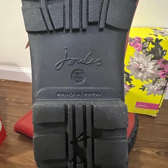 NIB Joules Red Tall Rubber Rain Boots Size 5 US