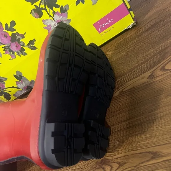 NIB Joules Red Tall Rubber Rain Boots Size 5 US