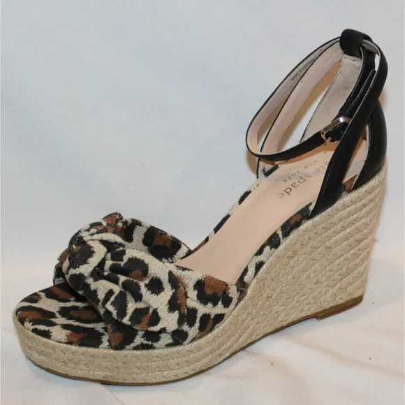 NIB Kate Spade New York Women's Tiana Leopard Wedge Espadrille Sandals 6.5 BLACK