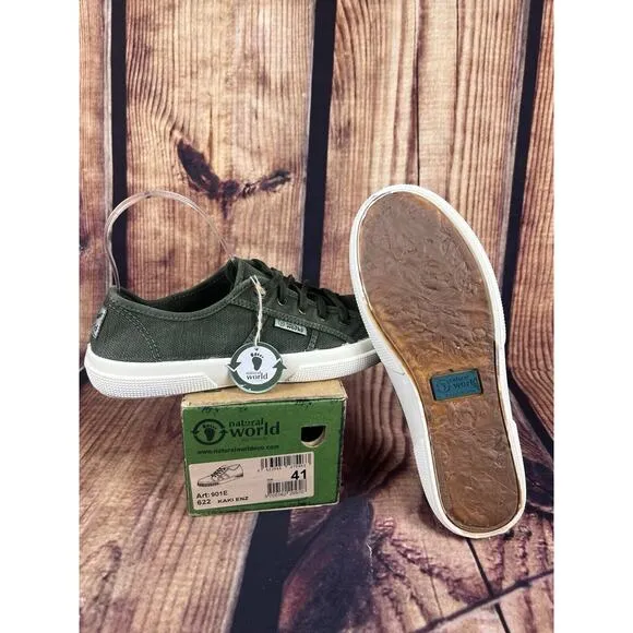 NIB Natural World Green Canvas Men’s 8 Shoes EU Size 41 Vegan Eco Friendly Spain