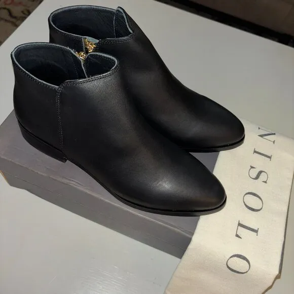 NIB | Nisolo Lana Leather Zip Up Ankle Boot Black Rubber Size 6