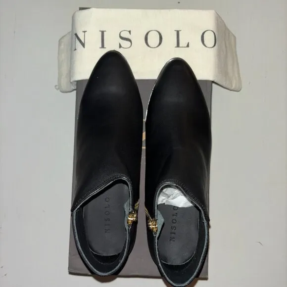 NIB | Nisolo Lana Leather Zip Up Ankle Boot Black Rubber Size 6