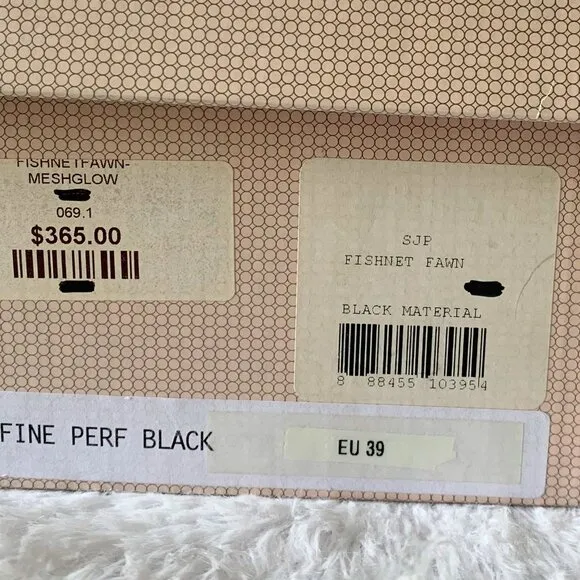 NIB SJP by Sarah J Parker Fishnet Fawn Black Mesh Glow Pumps EU 39 US 8.5 100mm