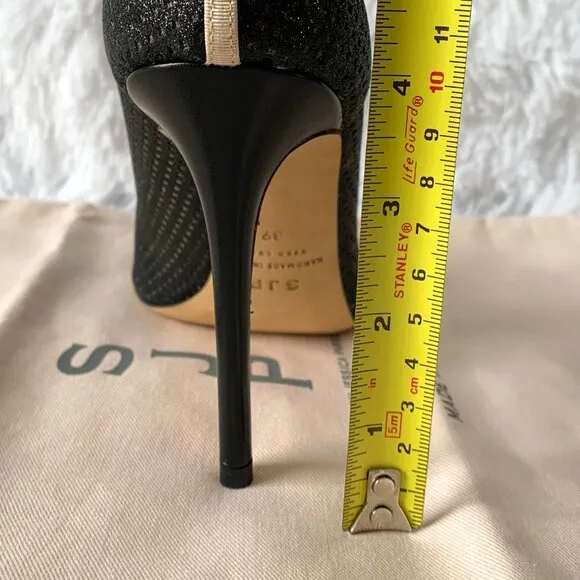 NIB SJP by Sarah J Parker Fishnet Fawn Black Mesh Glow Pumps EU 39 US 8.5 100mm