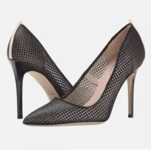 NIB SJP by Sarah J Parker Fishnet Fawn Black Mesh Glow Pumps EU 39 US 8.5 100mm