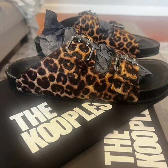 NIB The Kooples leopard Print Sandals with real fur Us size 6 women's