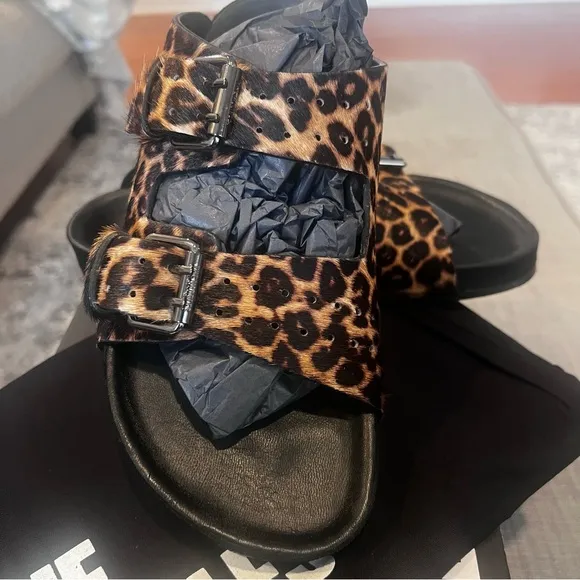 NIB The Kooples leopard Print Sandals with real fur Us size 6 women's