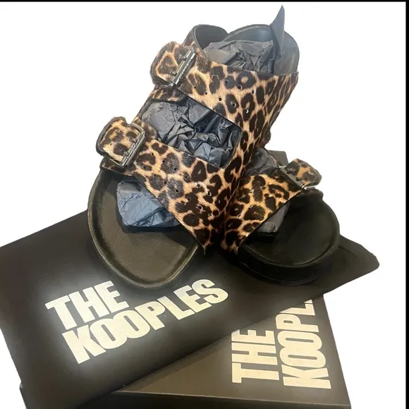 NIB The Kooples leopard Print Sandals with real fur Us size 6 women's