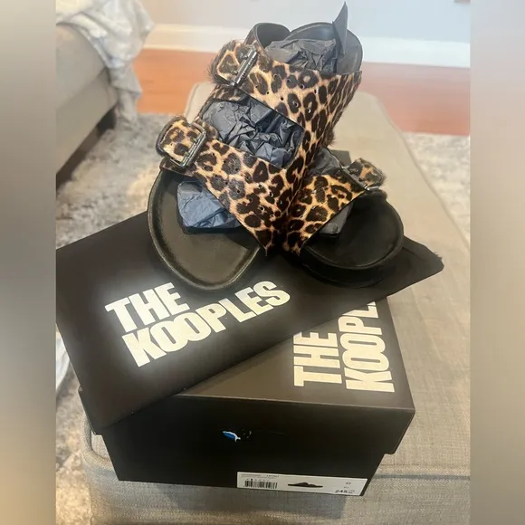 NIB The Kooples leopard Print Sandals with real fur Us size 6 women's