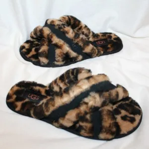 NIB‎ UGG WOMEN'S PANTHER PRINT FUR SLIDE SLIPPER SANDALS BLACK BROWN
