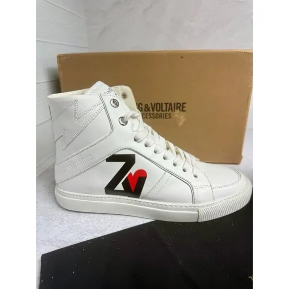 NIB ZADIG &amp; VOLTAIRE Women’s Sneakers White Sz 10 High Top Leather