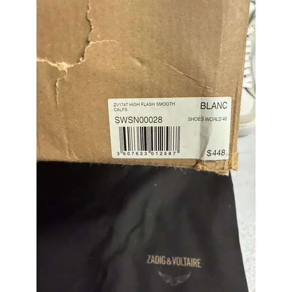 NIB ZADIG &amp; VOLTAIRE Women’s Sneakers White Sz 10 High Top Leather
