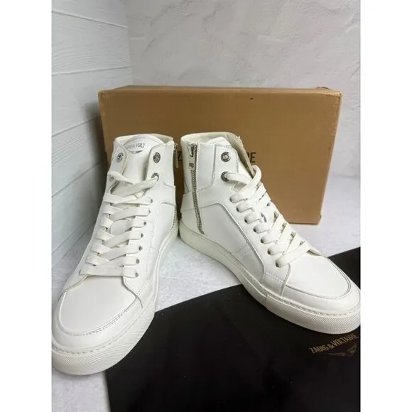 NIB ZADIG &amp; VOLTAIRE Women’s Sneakers White Sz 10 High Top Leather