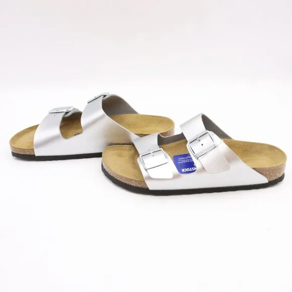 NIDB Birkenstock Arizona Birko-Flor Sandals in Silver EU 41 Narrow Fit