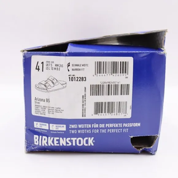 NIDB Birkenstock Arizona Birko-Flor Sandals in Silver EU 41 Narrow Fit