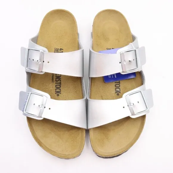 NIDB Birkenstock Arizona Birko-Flor Sandals in Silver EU 41 Narrow Fit