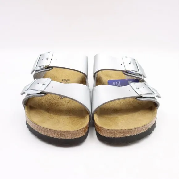 NIDB Birkenstock Arizona Birko-Flor Sandals in Silver EU 41 Narrow Fit