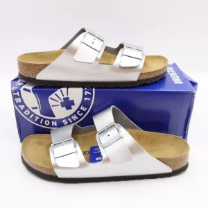NIDB Birkenstock Arizona Birko-Flor Sandals in Silver EU 41 Narrow Fit