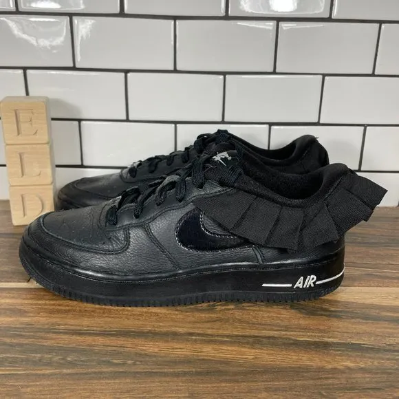 Nike Air Force 1 LV8 Ruffle Youth Girl's Size 4Y Shoes Black Leather Sneakers