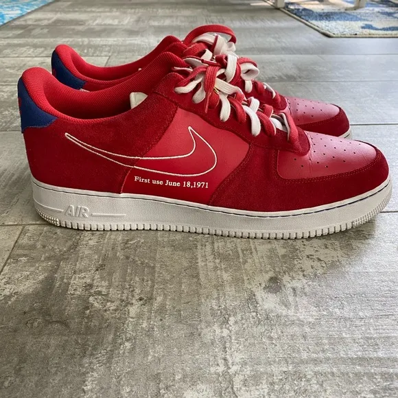 Nike Air Force 1 men’s leather suede shoes Red first use pack size 18