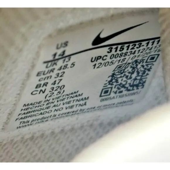 Nike Air Force 1 Mid Shoes Basketball Mens  Size 14 Triple White 315123-111