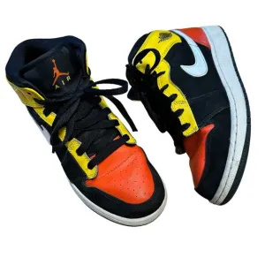 Nike Air Jordan 1 Mid Black Amarillo Orange Size 7Y Shoes