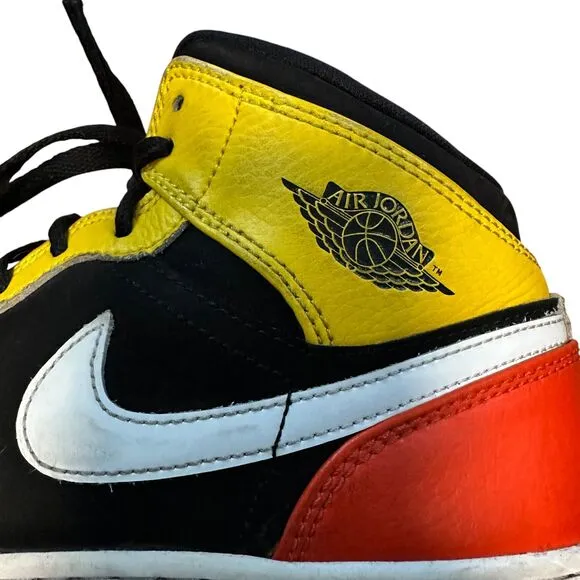 Nike Air Jordan 1 Mid Black Amarillo Orange Size 7Y Shoes