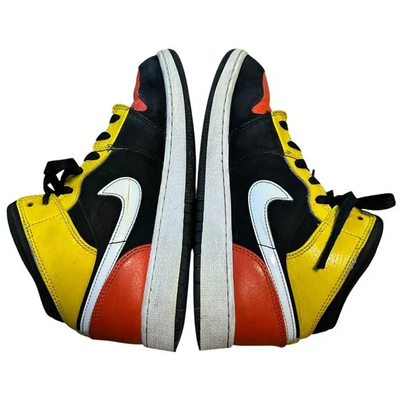 Nike Air Jordan 1 Mid Black Amarillo Orange Size 7Y Shoes