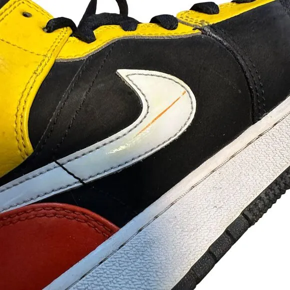 Nike Air Jordan 1 Mid Black Amarillo Orange Size 7Y Shoes
