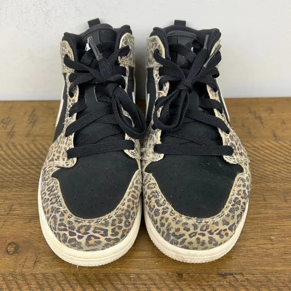 Nike Air Jordan 1 Shoes Girls 2Y Mid Suede Cheetah Leopard Sneakers BQ6932-021