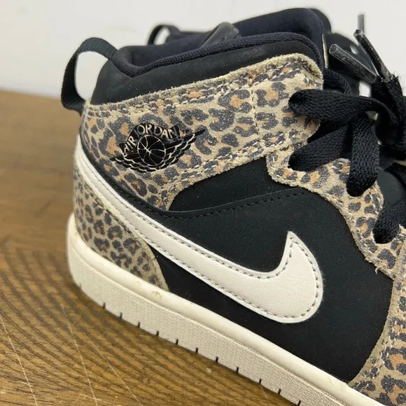 Nike Air Jordan 1 Shoes Girls 2Y Mid Suede Cheetah Leopard Sneakers BQ6932-021