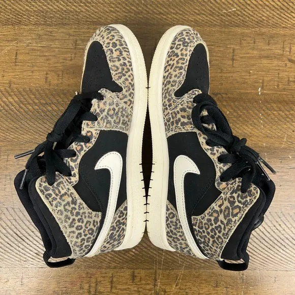 Nike Air Jordan 1 Shoes Girls 2Y Mid Suede Cheetah Leopard Sneakers BQ6932-021