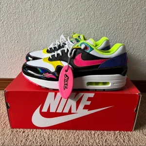 Nike Air Max 1 Men’s Black Hyper Pink Opti Yellow Athletic Casual Tennis Shoes