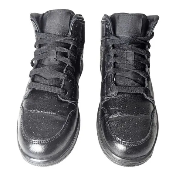 NIKE Air Jordan 1 Mid 'Triple Black' Sneakers Size 5.5Y