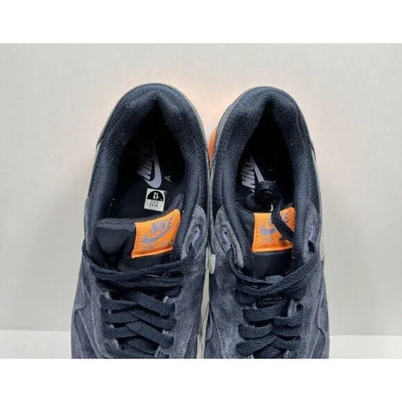 Nike Air Max 1 Dark Obsidian Atomic Orange 512033-400 Men's Size 12 Suede Shoes