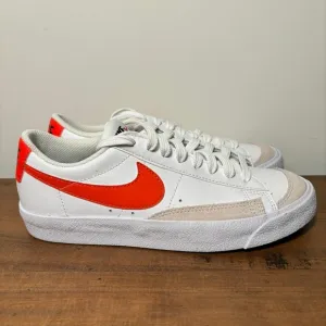 Nike Blazer Low '77 Leather Sneakers Womens 7 Youth 5.5 White Team Orange Shoes