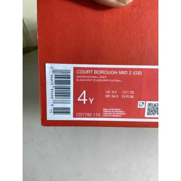 Nike Boys Court Borough Mid 2 Shoes Youth Size 4Y White Sneakers New with Box