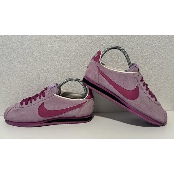 Nike Cortez ID Womens Running Shoes Sneakers Size 8 Pink Suede Black 331986-997