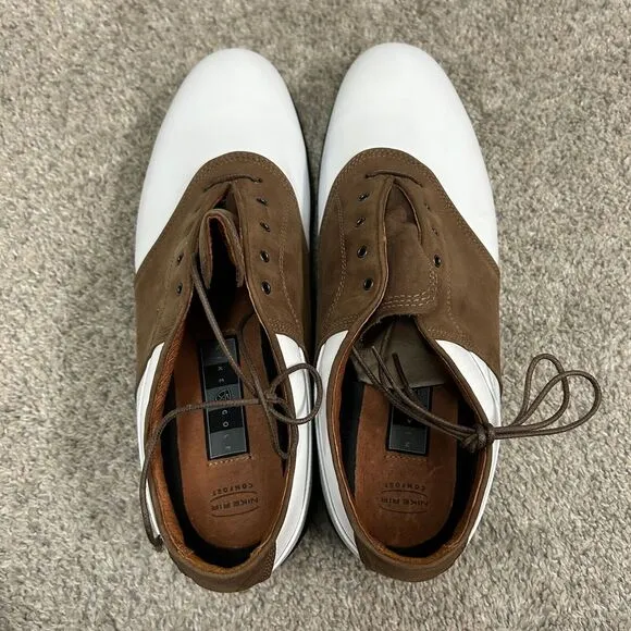 Nike Course Air Excel Golf Shoes Rubber Spike Mens 10.5‎ White Brown New Defects