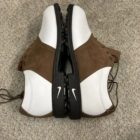 Nike Course Air Excel Golf Shoes Rubber Spike Mens 10.5‎ White Brown New Defects