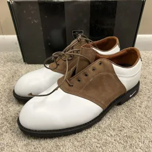 Nike Course Air Excel Golf Shoes Rubber Spike Mens 10.5‎ White Brown New Defects